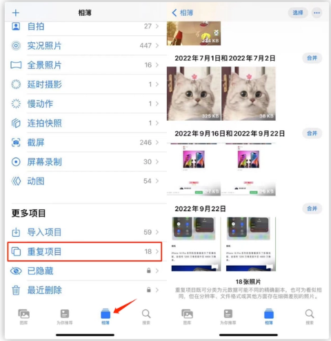 云溪苹果手机维修分享iOS 16 中相册重复项目功能使用方法 